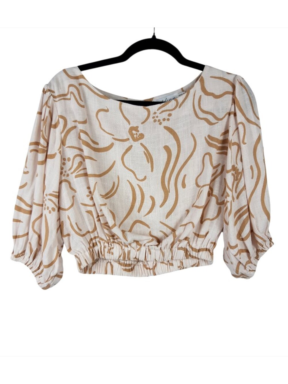 Petal & Pup Beige Floral Top Neutral Print Crop Puff Sleeve Size 6